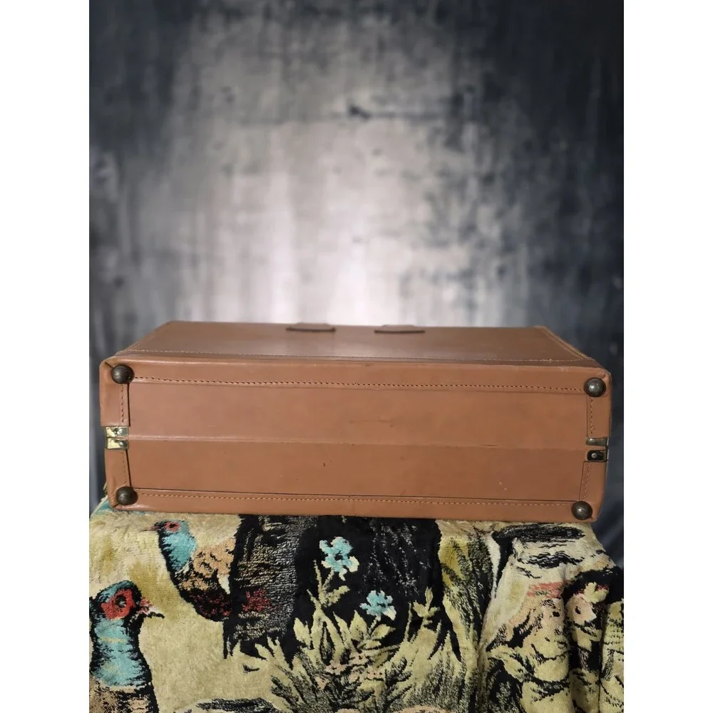Vintage Brooks Brothers Tan Leather Suitcase Carry-On Travel Case Hard Shell